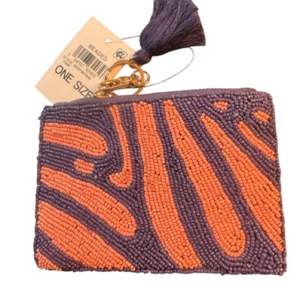 On 34th Beaded Purple and Orange Zip Pouch